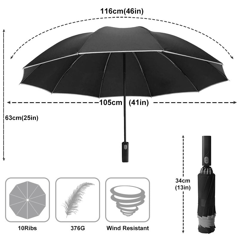 Automatic Reflective Strip Reverse Umbrella