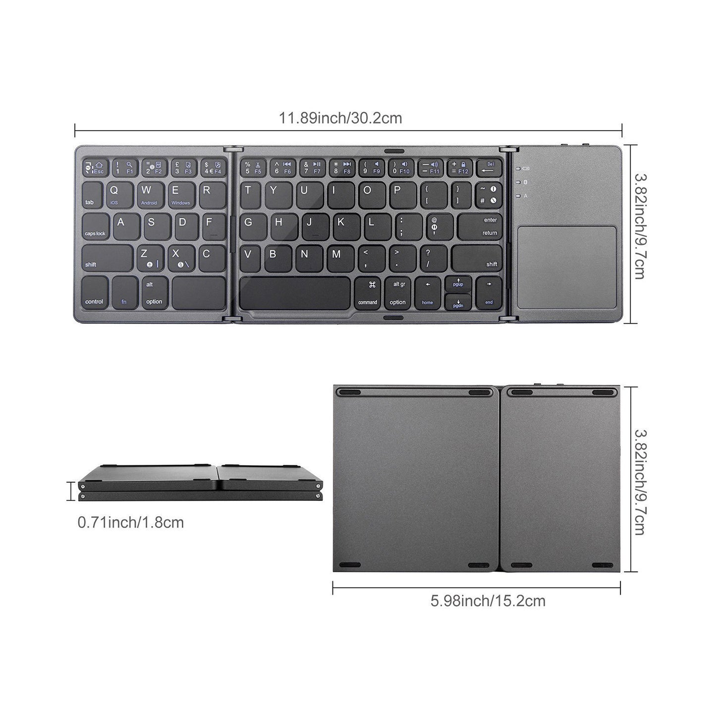 Compact Portable Folding Bluetooth keyboard and Touch Pad