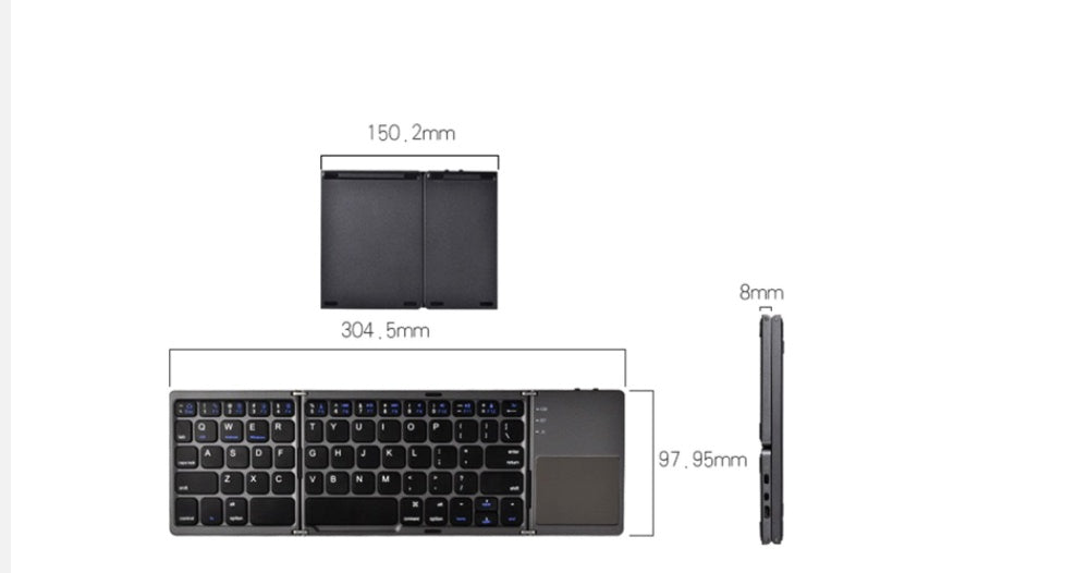 Compact Portable Folding Bluetooth keyboard and Touch Pad