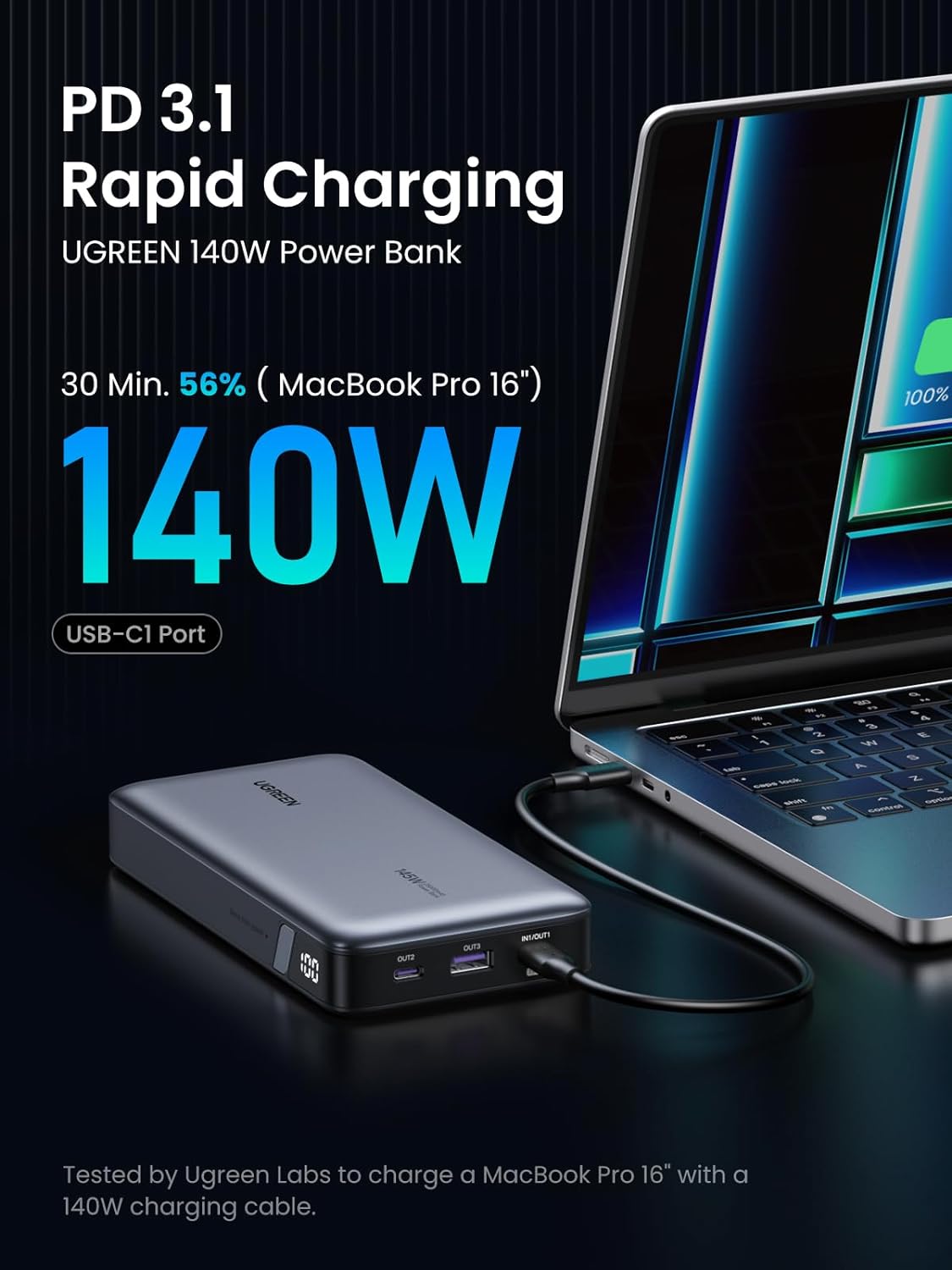 Laptop Power Bank - Ultra Fast, Smart Charger 145W 25000mAh